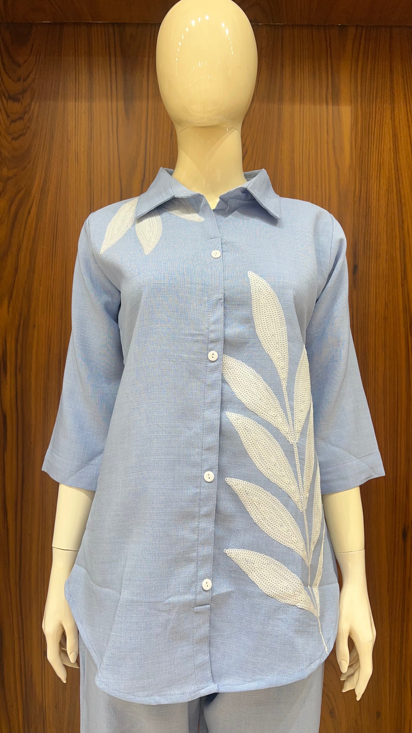 "Azure Fern" - Embroidered Linen Co-ord Set