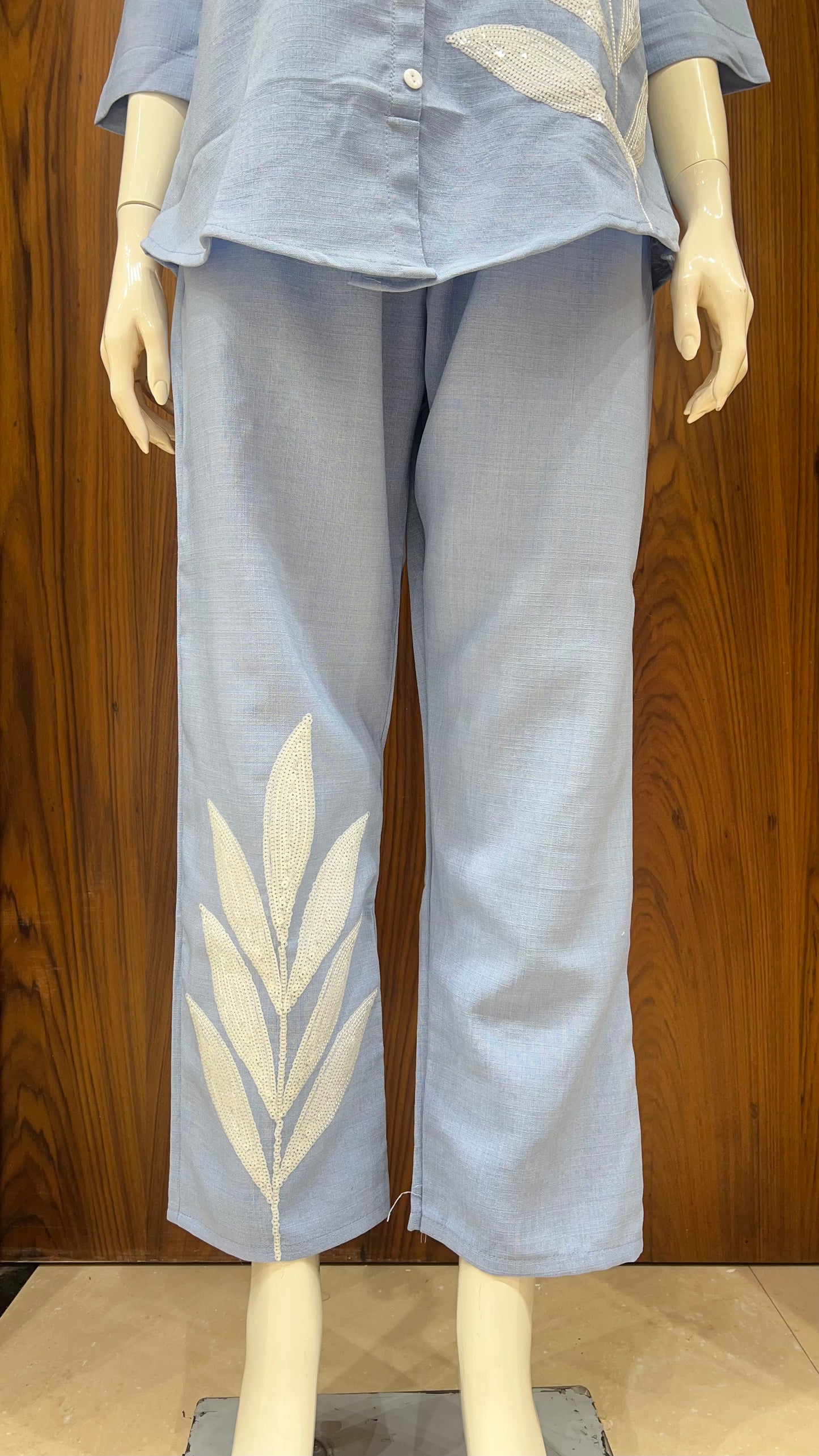 "Azure Fern" - Embroidered Linen Co-ord Set