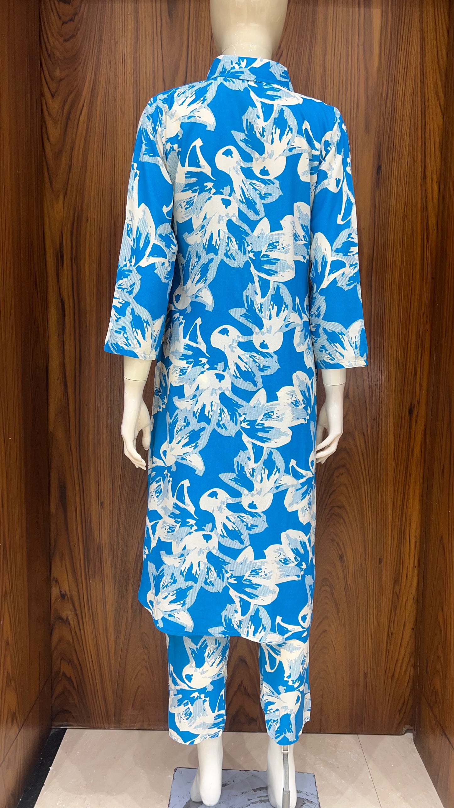 "Azure Brushstrokes" - Printed Long kurti