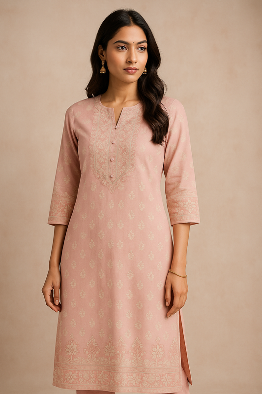 Baby pink cotton kurti