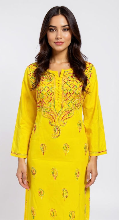 Sunshine Yellow Multicolor Embroidered Kurta