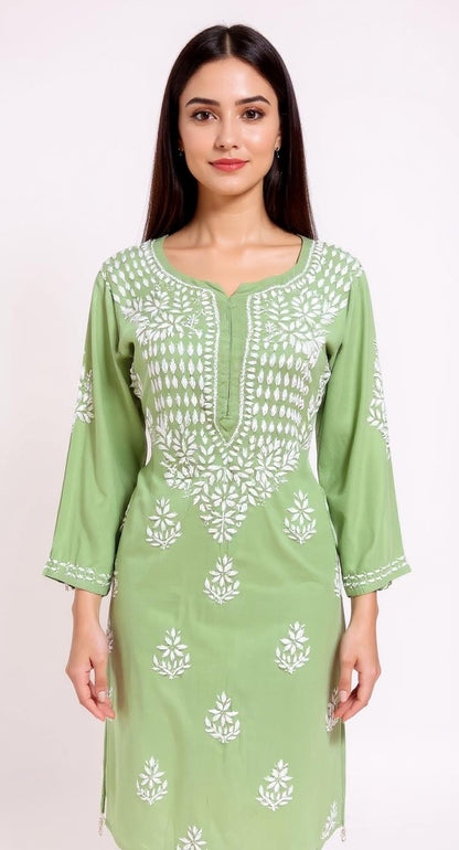 Elegant Pistachio Green Hand-Embroidered Chikankari Kurti
