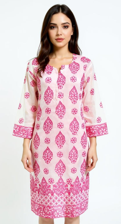 "Gulabi Paisley" - Rani Pink Embroidered Kota Kurti