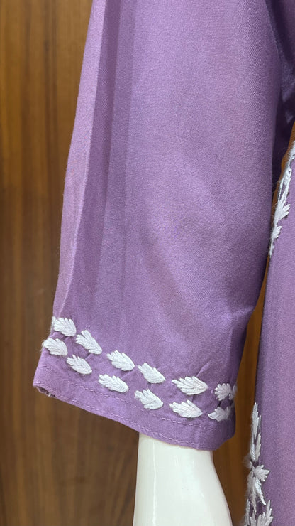 Lavender White Thread Embroidered Straight Kurta