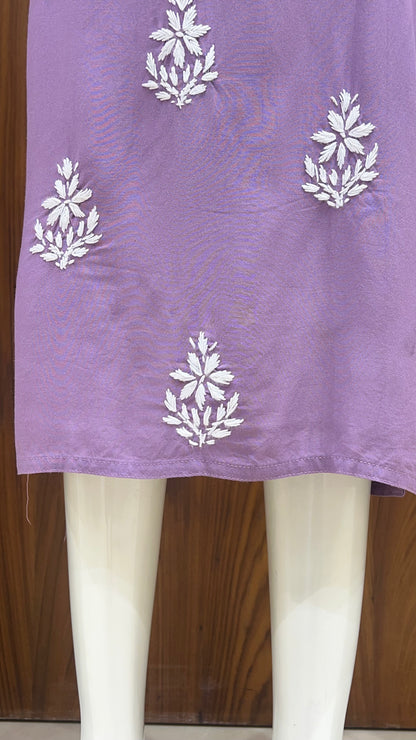 Lavender White Thread Embroidered Straight Kurta