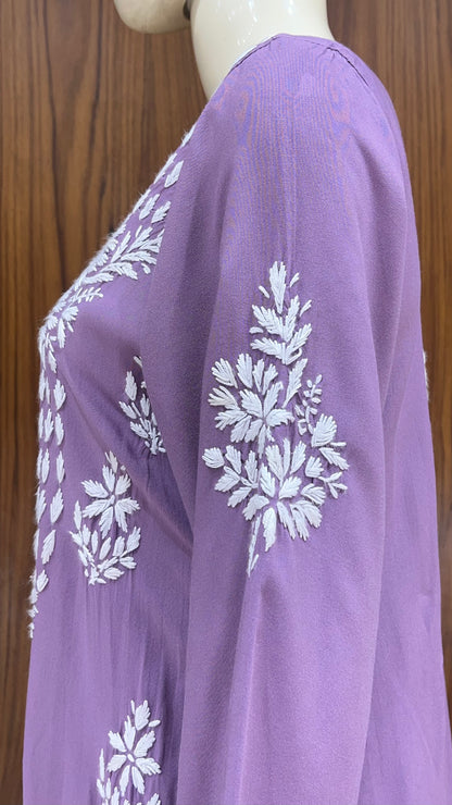 Lavender White Thread Embroidered Straight Kurta