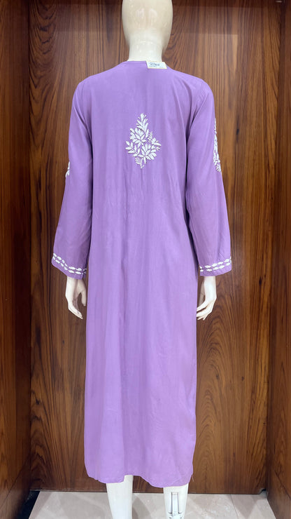 Lavender White Thread Embroidered Straight Kurta