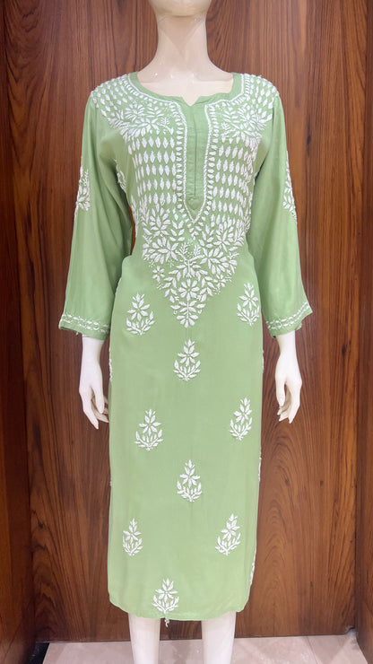 Elegant Pistachio Green Hand-Embroidered Chikankari Kurti