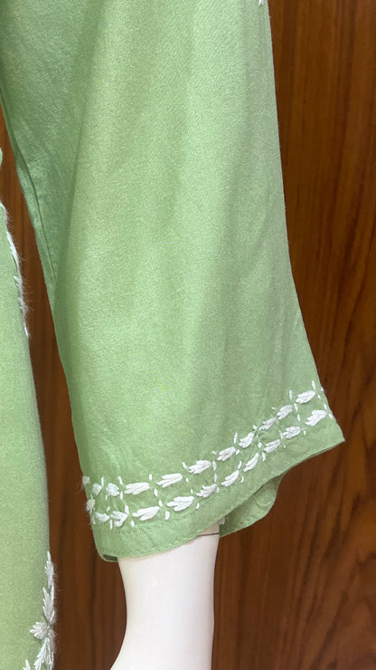 Elegant Pistachio Green Hand-Embroidered Chikankari Kurti