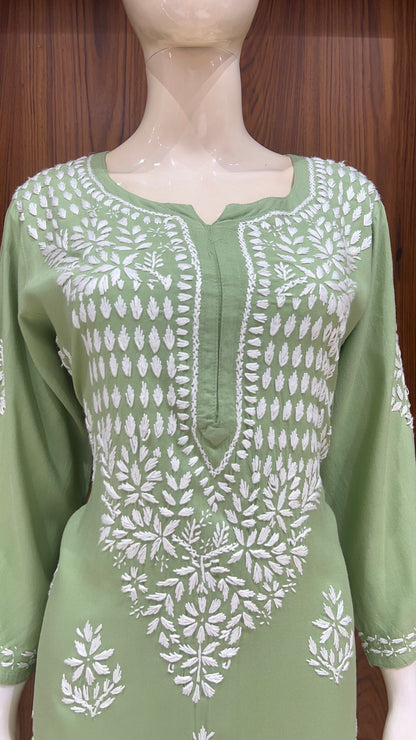 Elegant Pistachio Green Hand-Embroidered Chikankari Kurti