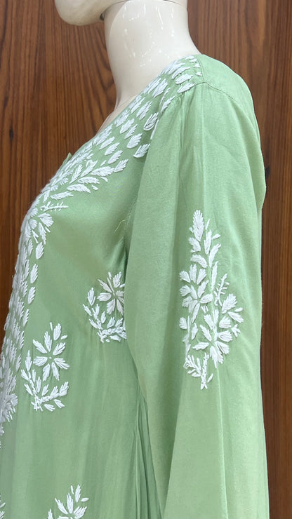 Elegant Pistachio Green Hand-Embroidered Chikankari Kurti