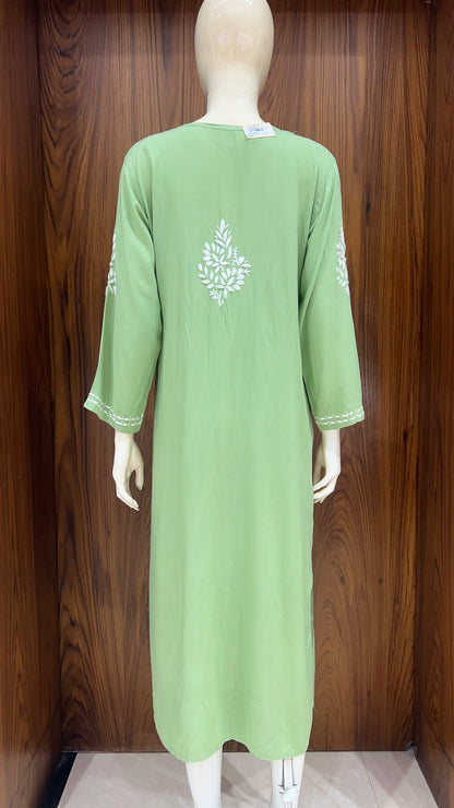 Elegant Pistachio Green Hand-Embroidered Chikankari Kurti