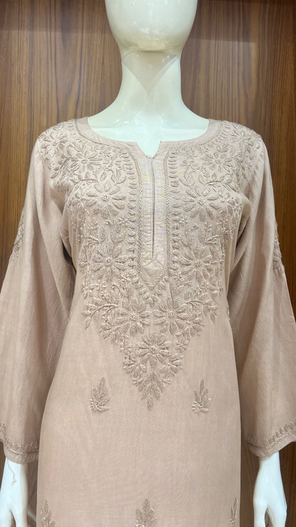cream beige Floral Embroidered Kurta