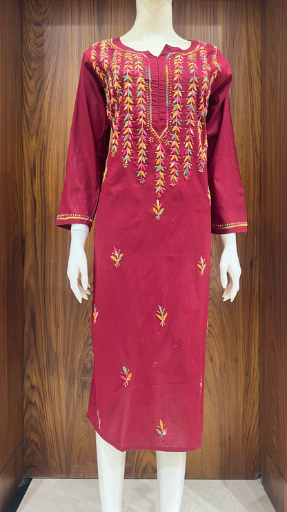 Maroon Multi-Thread Embroidered Straight Kurta