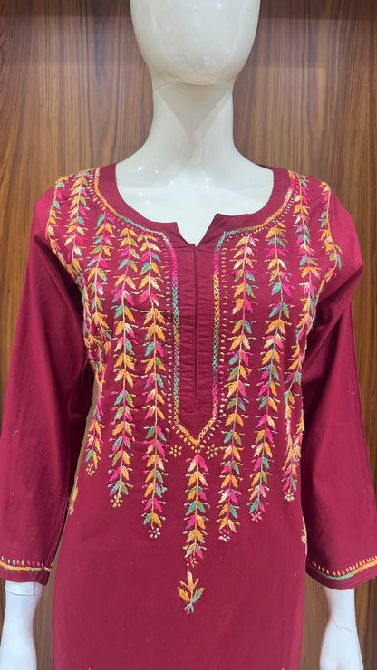 Maroon Multi-Thread Embroidered Straight Kurta