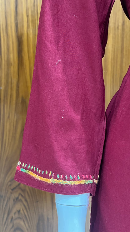 Maroon Multi-Thread Embroidered Straight Kurta