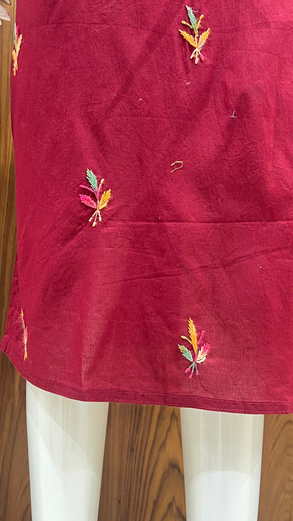 Maroon Multi-Thread Embroidered Straight Kurta
