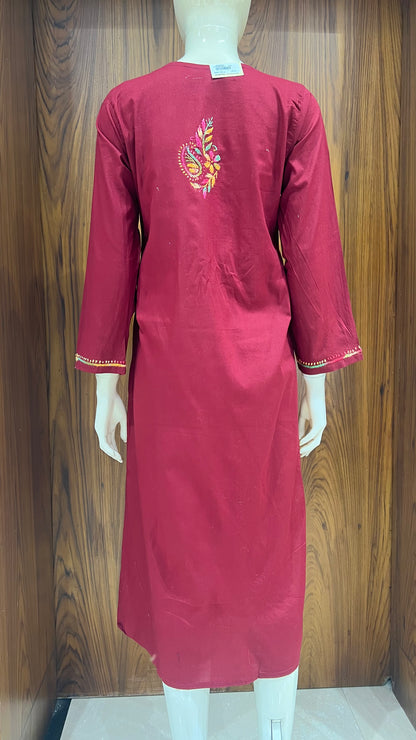 Maroon Multi-Thread Embroidered Straight Kurta