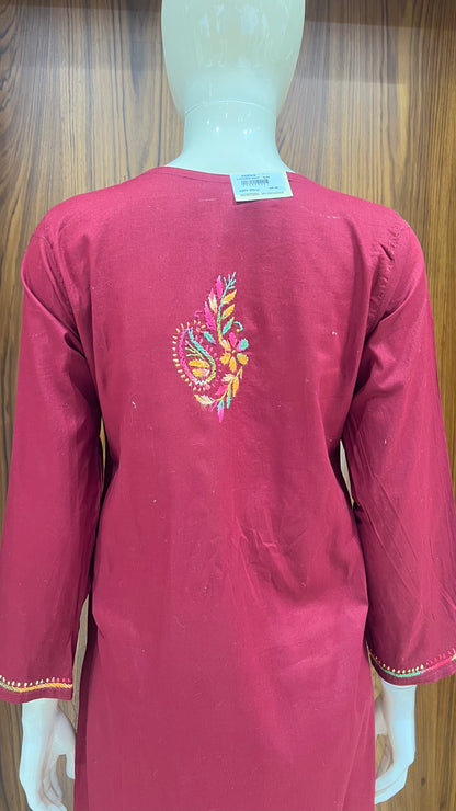 Maroon Multi-Thread Embroidered Straight Kurta