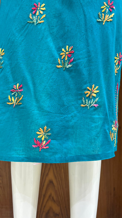 Teal Green Multicolor Thread Embroidered Kurta