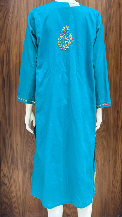 Teal Green Multicolor Thread Embroidered Kurta