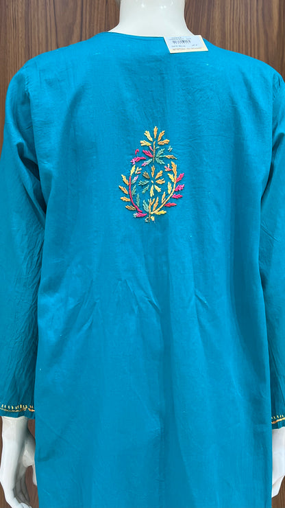Teal Green Multicolor Thread Embroidered Kurta