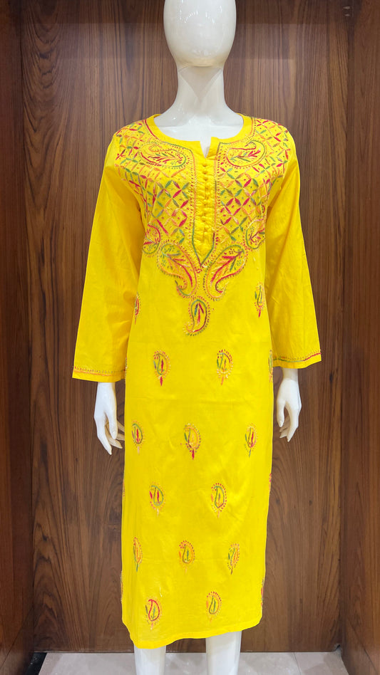 Sunshine Yellow Multicolor Embroidered Kurta