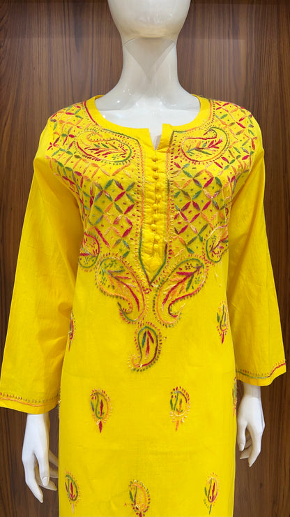 Sunshine Yellow Multicolor Embroidered Kurta