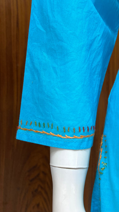 Bright Blue Paisley Motif Embroidered Kurta
