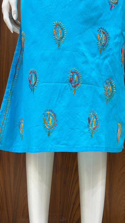 Bright Blue Paisley Motif Embroidered Kurta