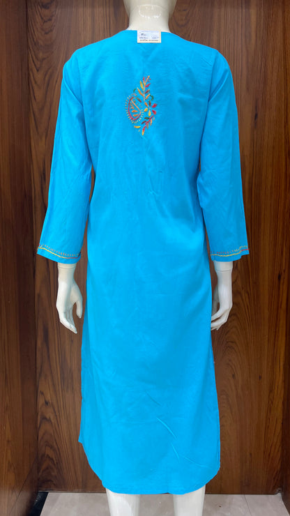 Bright Blue Paisley Motif Embroidered Kurta