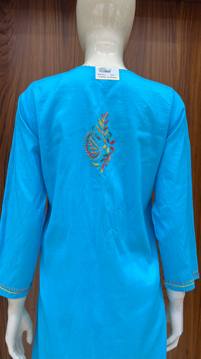 Bright Blue Paisley Motif Embroidered Kurta