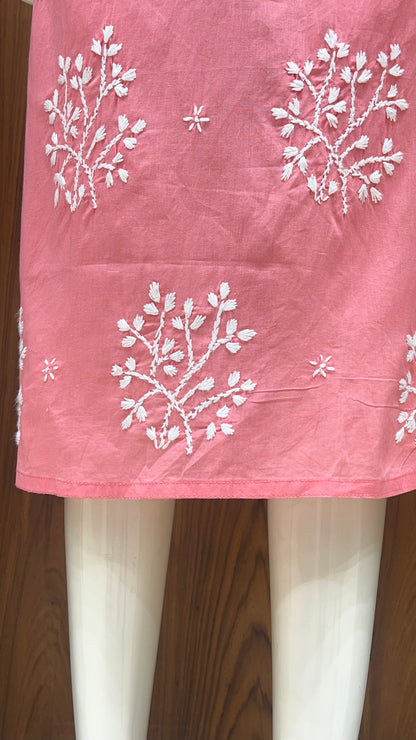 Peach Pink Kurta with Elegant White Thread Embroidery