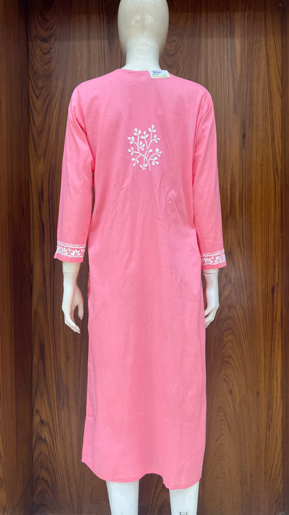 Peach Pink Kurta with Elegant White Thread Embroidery