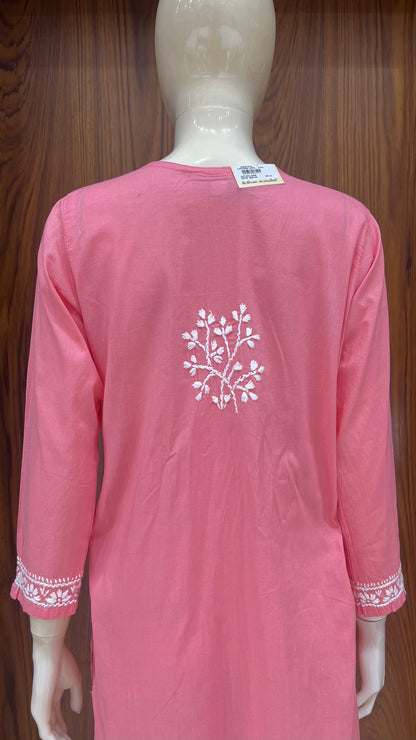 Peach Pink Kurta with Elegant White Thread Embroidery