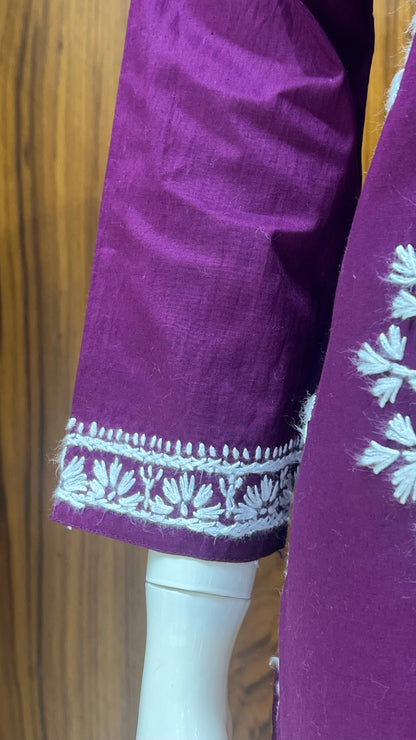 Royal Purple Kurta with Intricate White Floral Embroidery