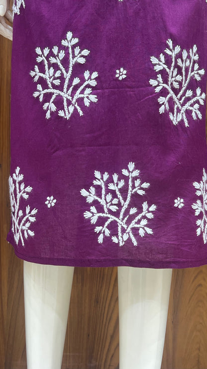 Royal Purple Kurta with Intricate White Floral Embroidery