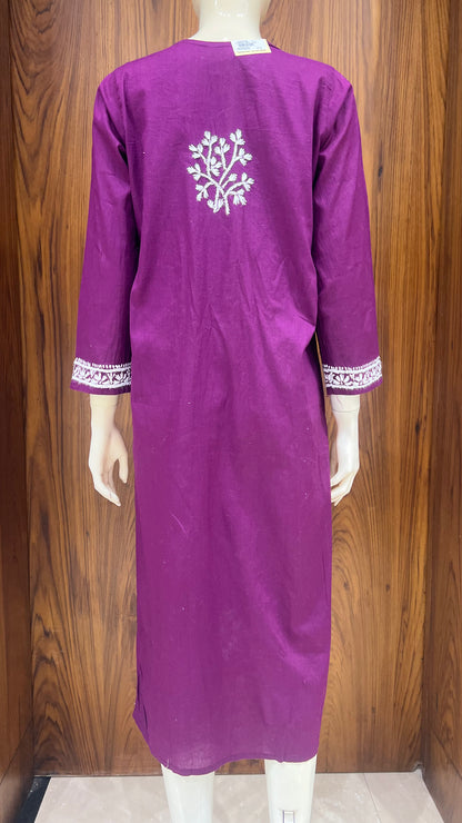 Royal Purple Kurta with Intricate White Floral Embroidery