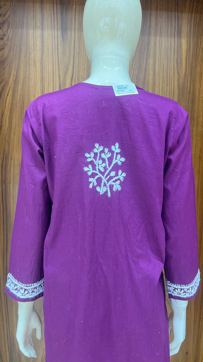 Royal Purple Kurta with Intricate White Floral Embroidery