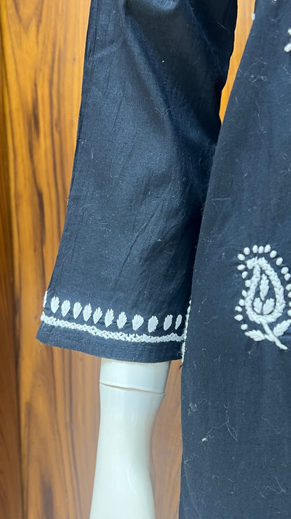 "Classic Noir" - Hand-Embroidered Black Chikankari Kurti