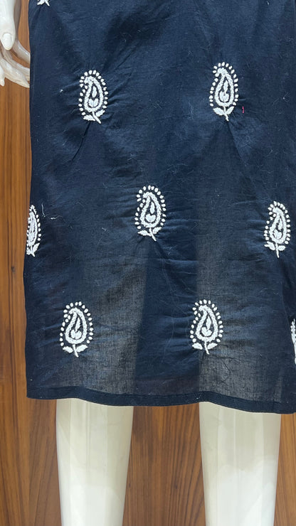 "Classic Noir" - Hand-Embroidered Black Chikankari Kurti