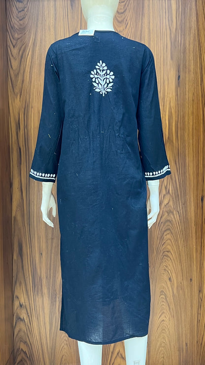 "Classic Noir" - Hand-Embroidered Black Chikankari Kurti