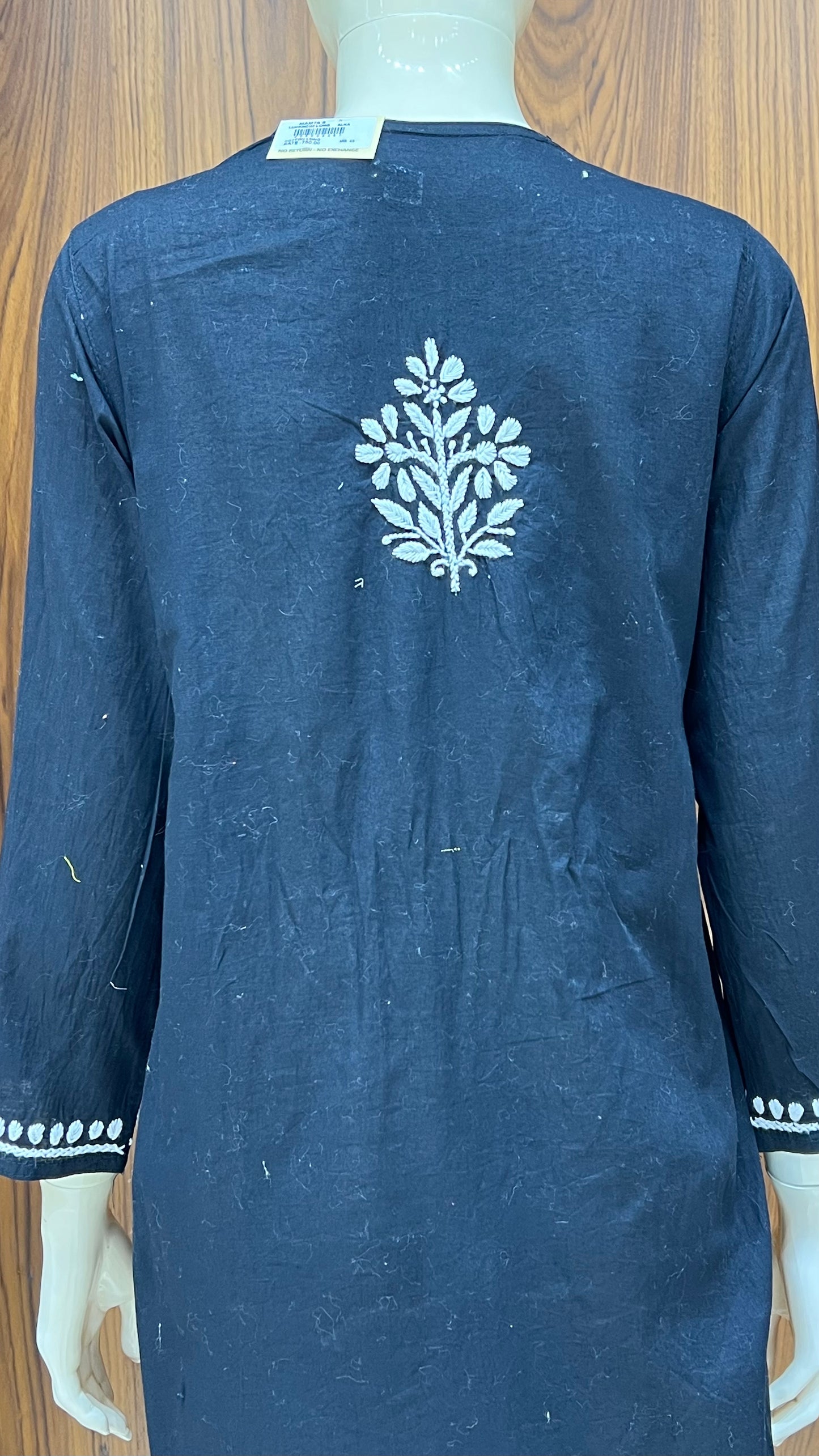 "Classic Noir" - Hand-Embroidered Black Chikankari Kurti
