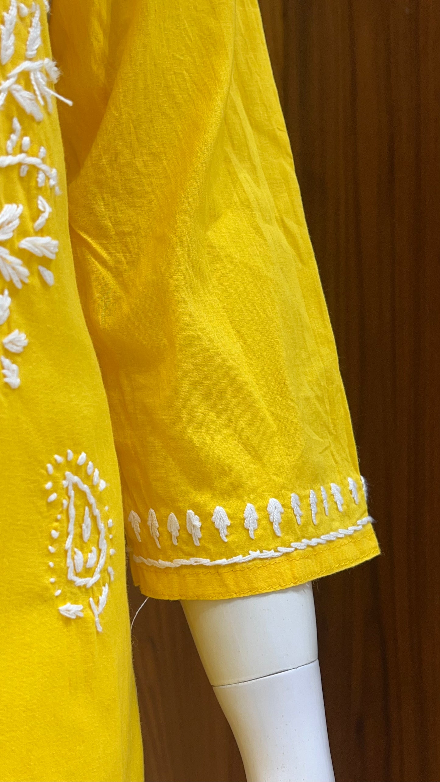 "Marigold Glow" - Hand-Embroidered Yellow Chikankari Kurti