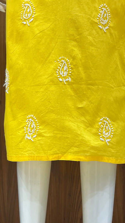 "Marigold Glow" - Hand-Embroidered Yellow Chikankari Kurti