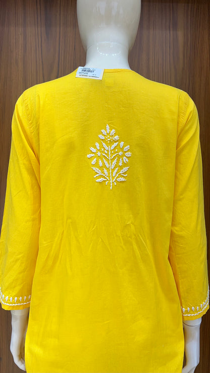 "Marigold Glow" - Hand-Embroidered Yellow Chikankari Kurti