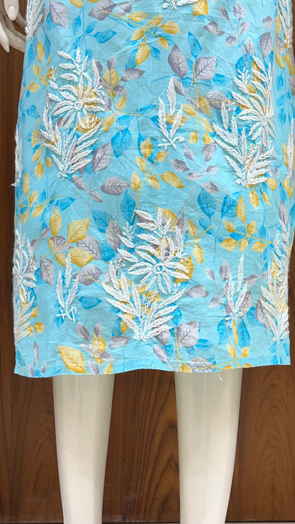 Vibrant Turquoise Floral Kurti with Exquisite Yoke Embroidery