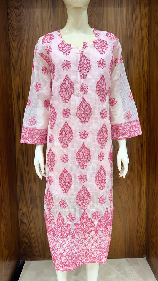 "Gulabi Paisley" - Rani Pink Embroidered Kota Kurti