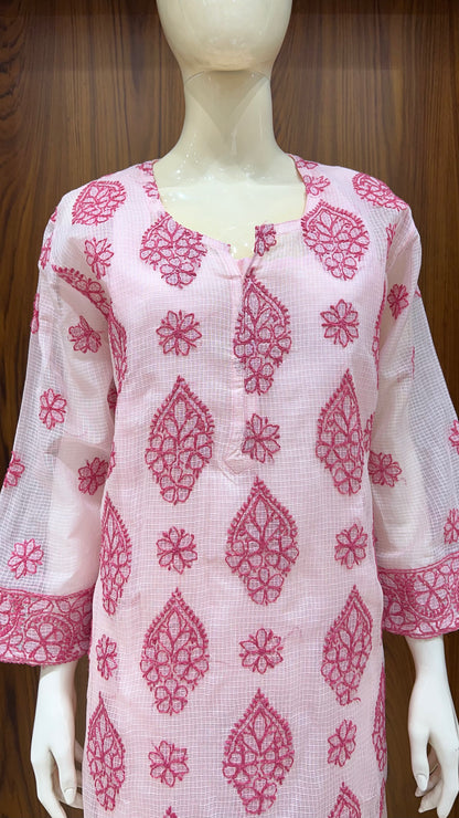 "Gulabi Paisley" - Rani Pink Embroidered Kota Kurti
