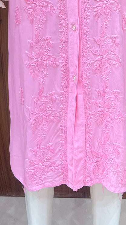 Baby Pink Shirt-Style Embroidered Kurta